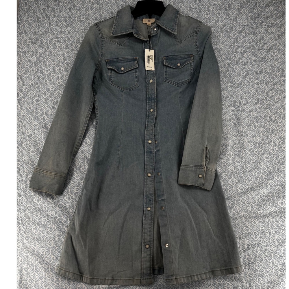 AG Adriano Goldschmied Denim Shirt Dress Light Wash Western Snap Front Medium